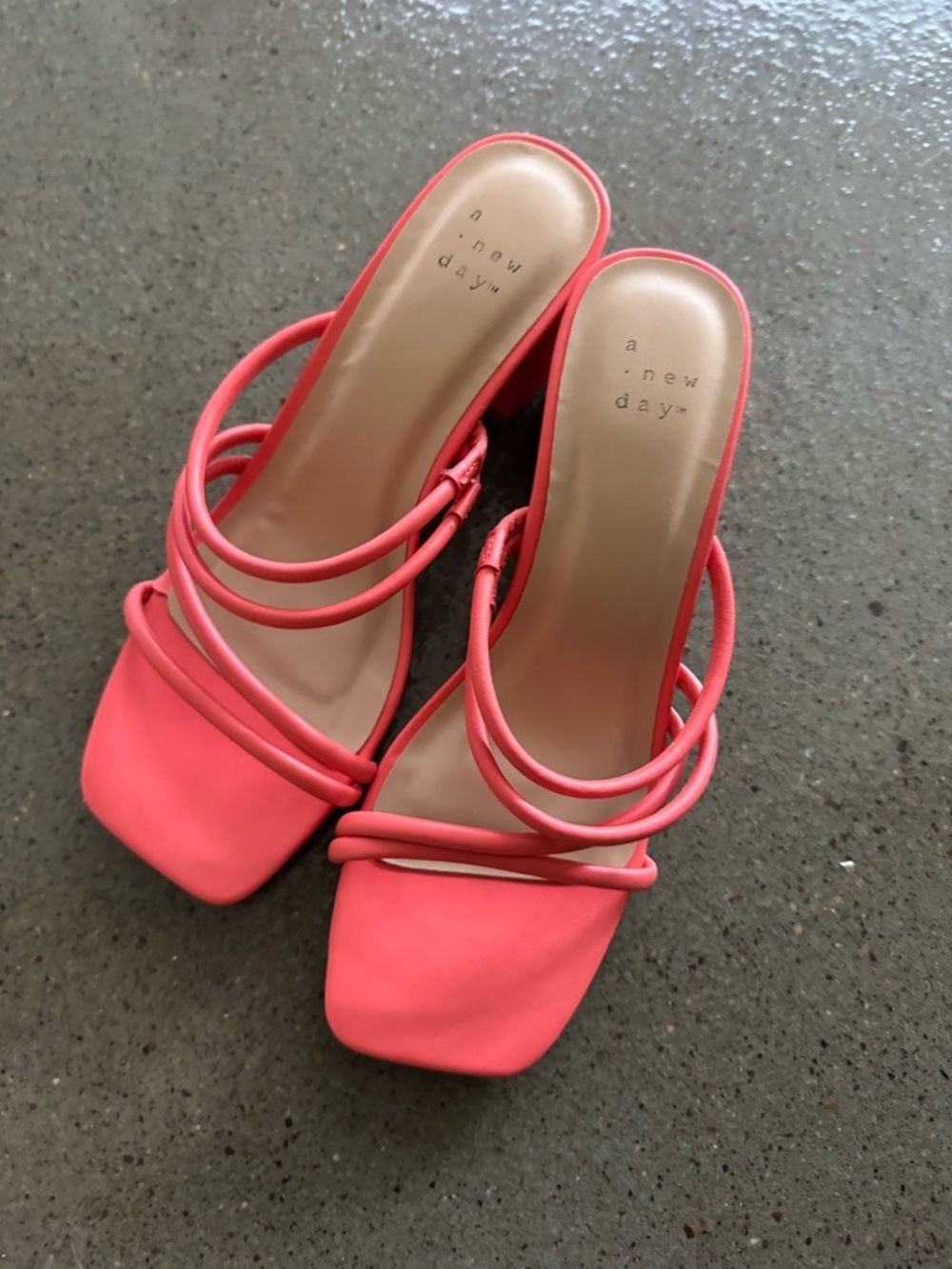 a new day Coral Pink Strappy Square-Toe Block Heels